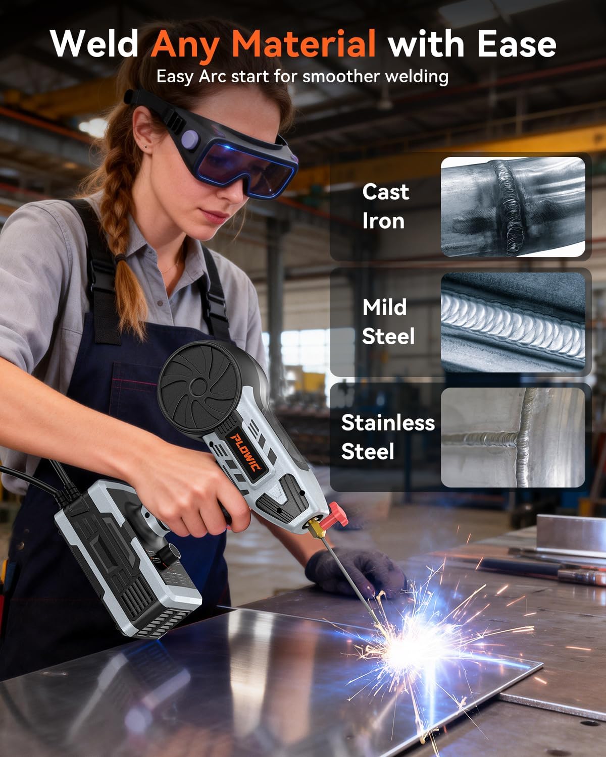 PLOWIC Pro 250 | 2-in-1 250A Portable MIG/Stick Welder with LCD Display