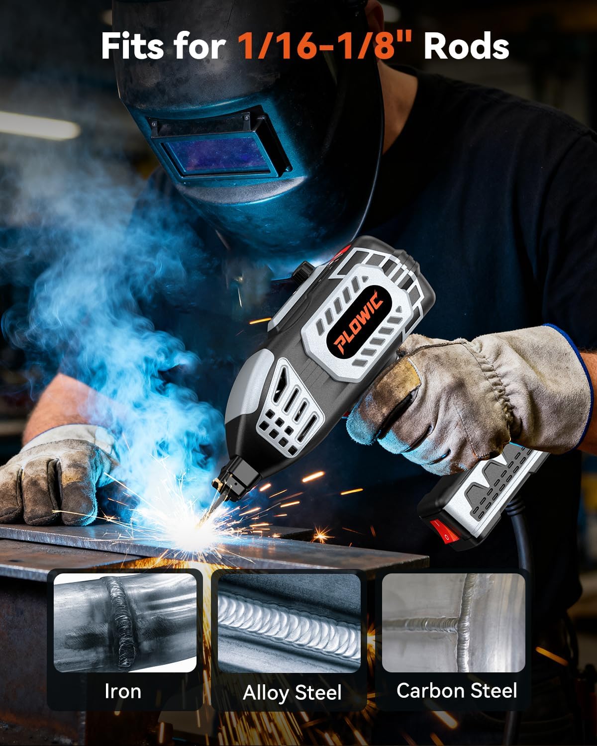 PLOWIC Mini 120 | Portable 110V ARC Welder Kit with Auto-Darkening Goggles