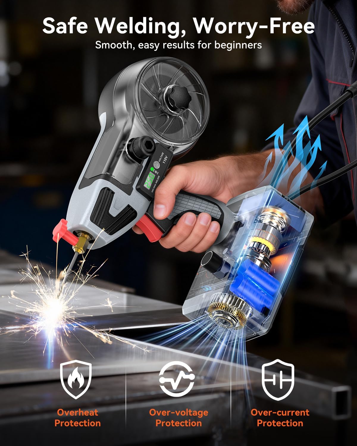 PLOWIC Pro 250 | 2-in-1 250A Portable MIG/Stick Welder with LCD Display