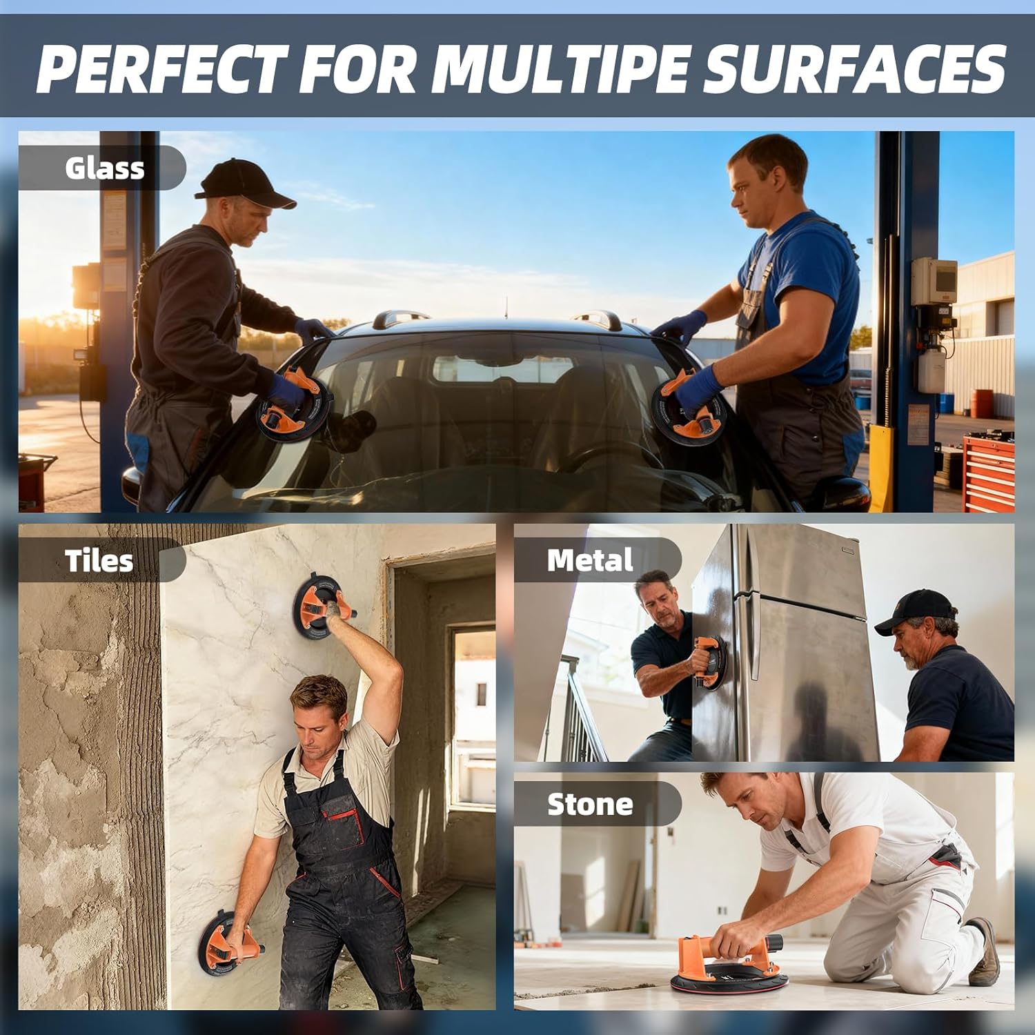 POLWIC ProGrip 8 | 440 lbs Heavy Duty Glass Suction Cups (2-Pack) for Large Tile & Granite Lifting
